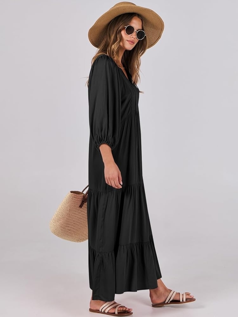 Elegant Black Maxi Dress with Bishop Sleeves - Picture 5 of 6